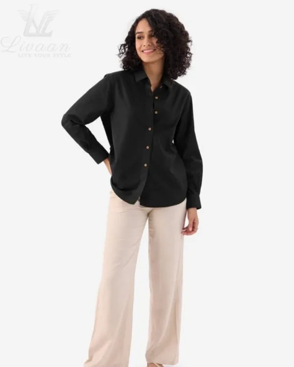 Cotton Linen Black Shirt for Women Online