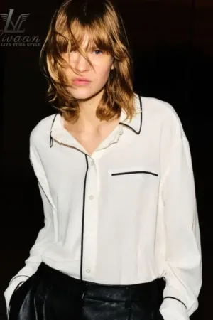 White Pointed Collar Solid Casual Shirt for Women