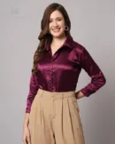 Solid Satin Formal Shirt for Women