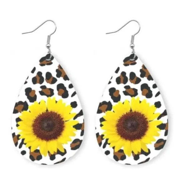 Leopard Sunflower Block Earrings