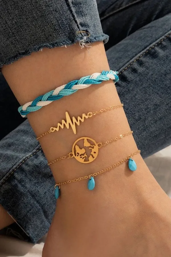 Beaded Braided Ankle Chain Set