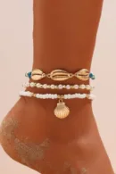 Gold Sheel Pearls Anklet Set