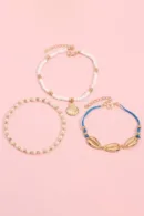 Gold Sheel Pearls Anklet Set