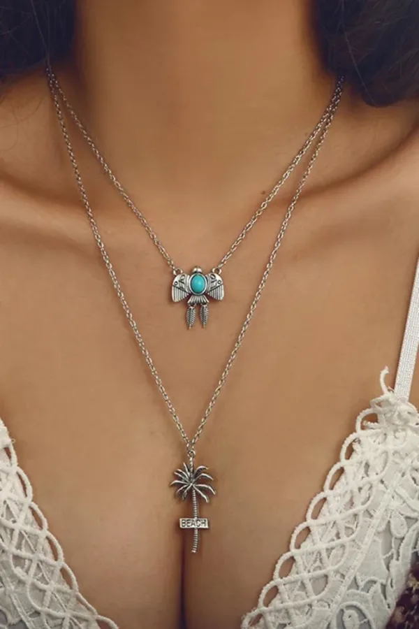 Beach Coconut Tree Thunderbird Multilayered Necklace - Image 3