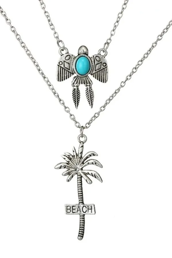 Beach Coconut Tree Thunderbird Multilayered Necklace - Image 4