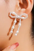 Pearl Beaded Bowknot Earrings