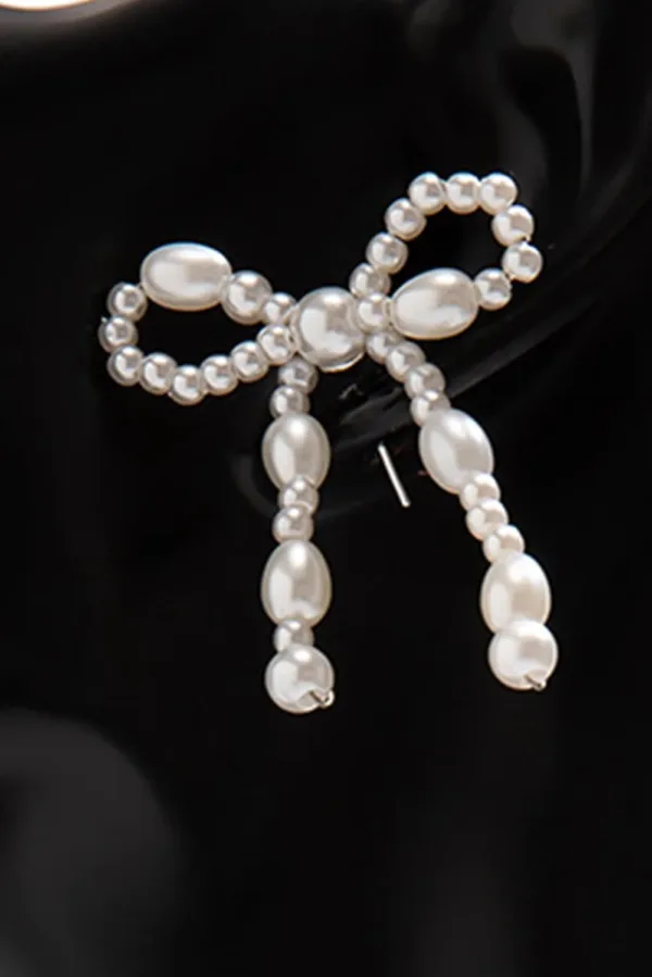 Pearl Beaded Bowknot Earrings - Image 4