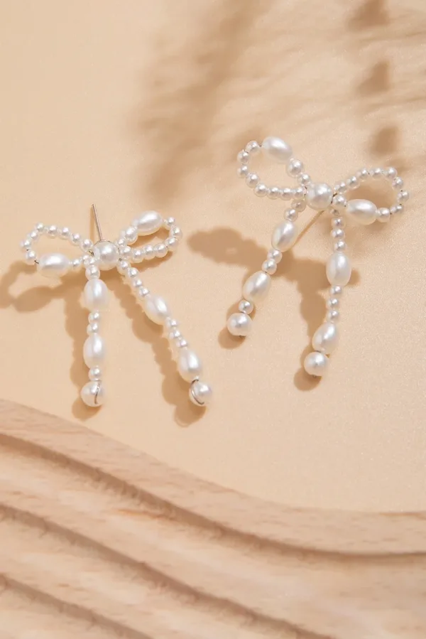 Pearl Beaded Bowknot Earrings - Image 6