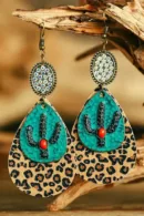 Cactus Leopard Leather Dangle Earrings