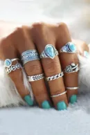 Turquoise Rose Retro Ring Sets