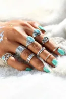 Turquoise Rose Retro Ring Sets