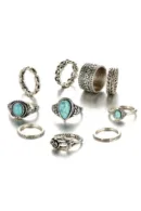 Turquoise Rose Retro Ring Sets